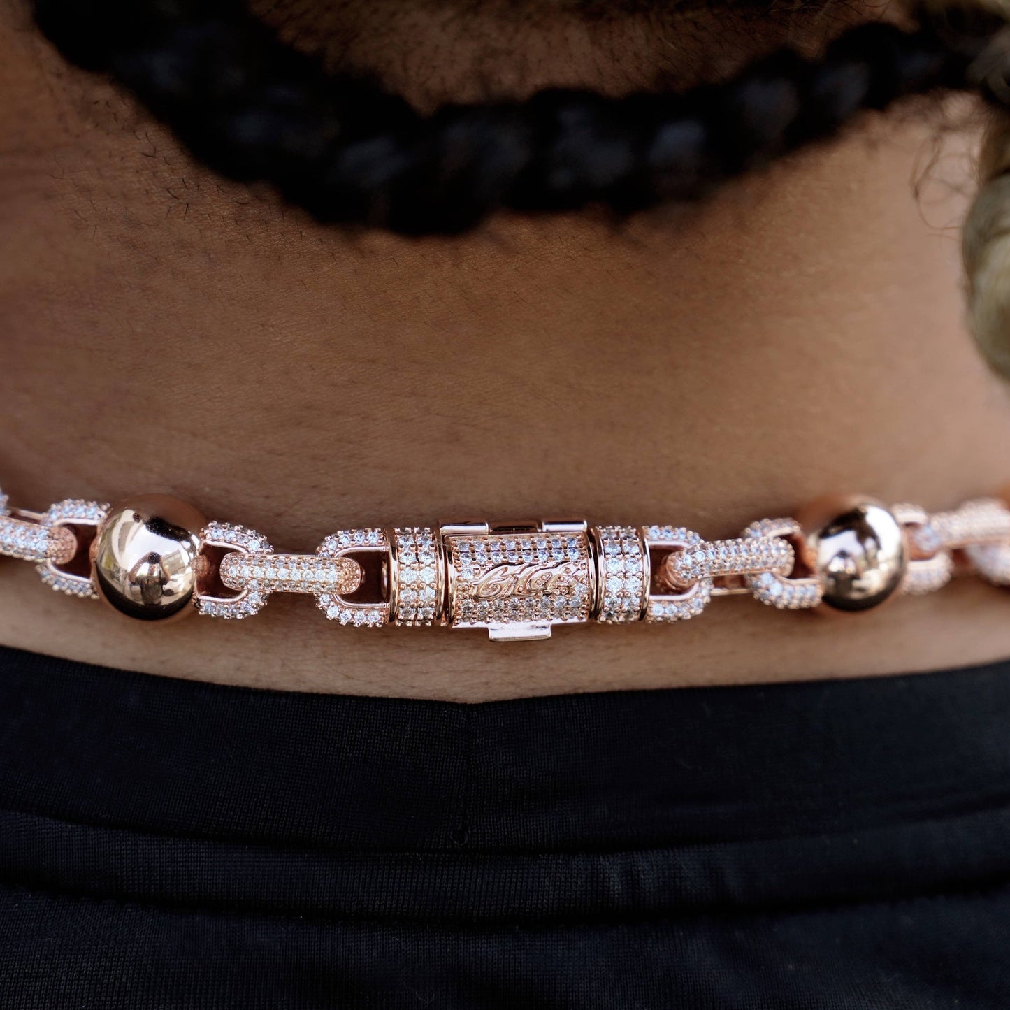 Iced Plain Ball Chain in Rose Gold - 10mm