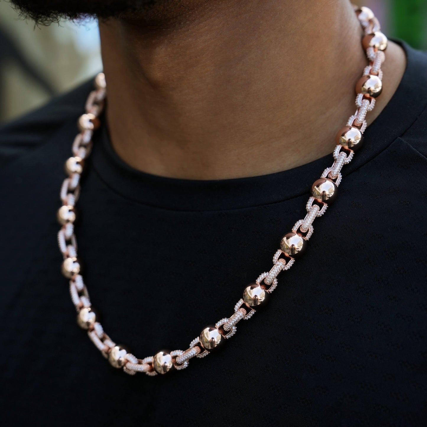 Iced Plain Ball Chain in Rose Gold - 10mm