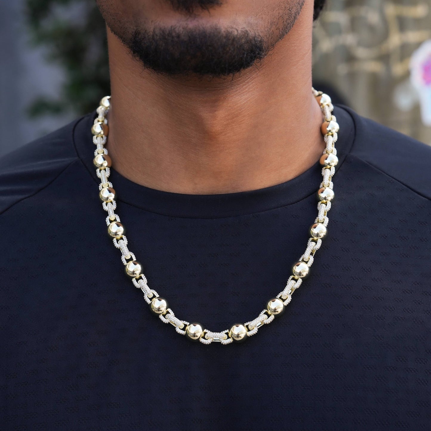 Iced Plain Ball Chain in Yellow Gold - 10mm