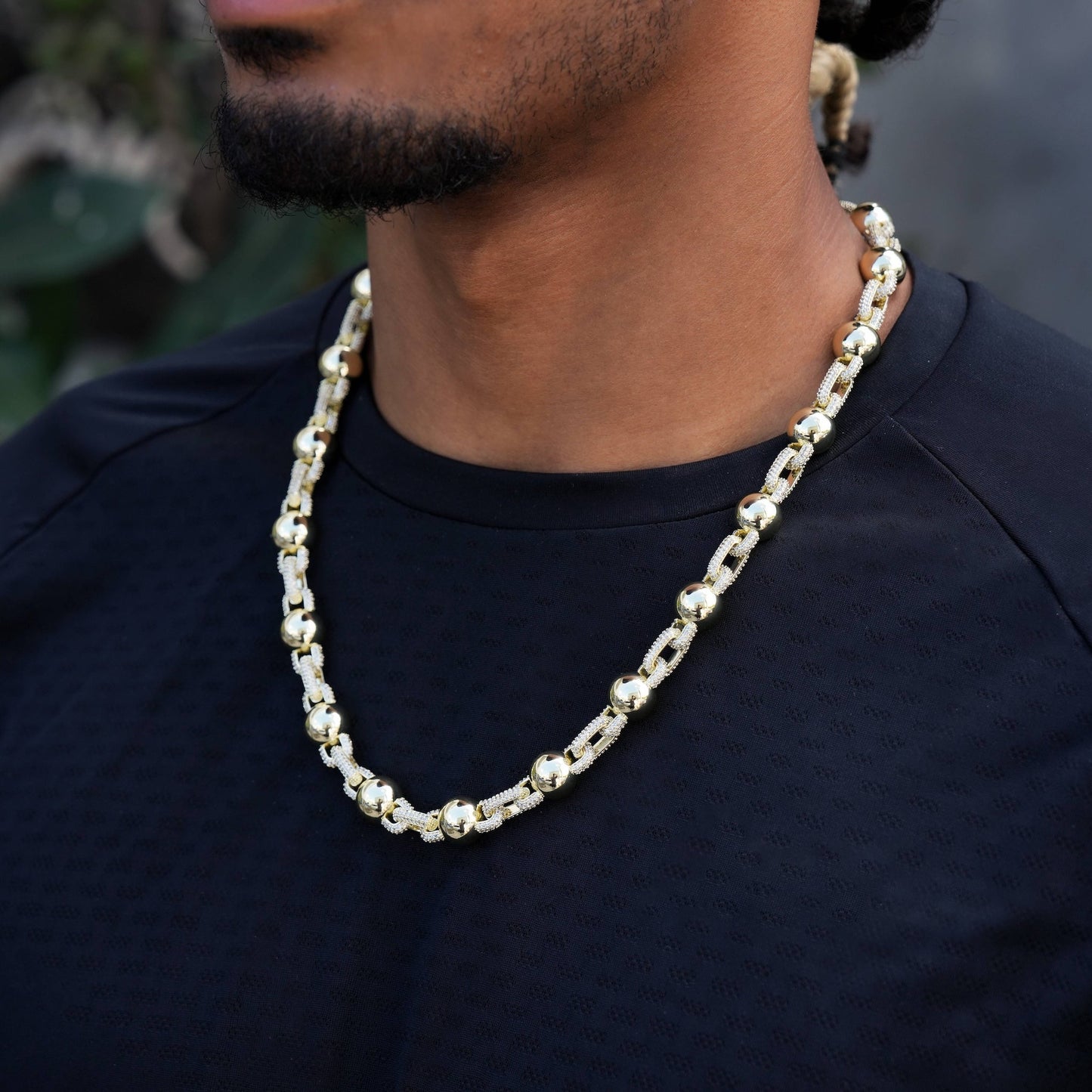 Iced Plain Ball Chain in Yellow Gold - 10mm