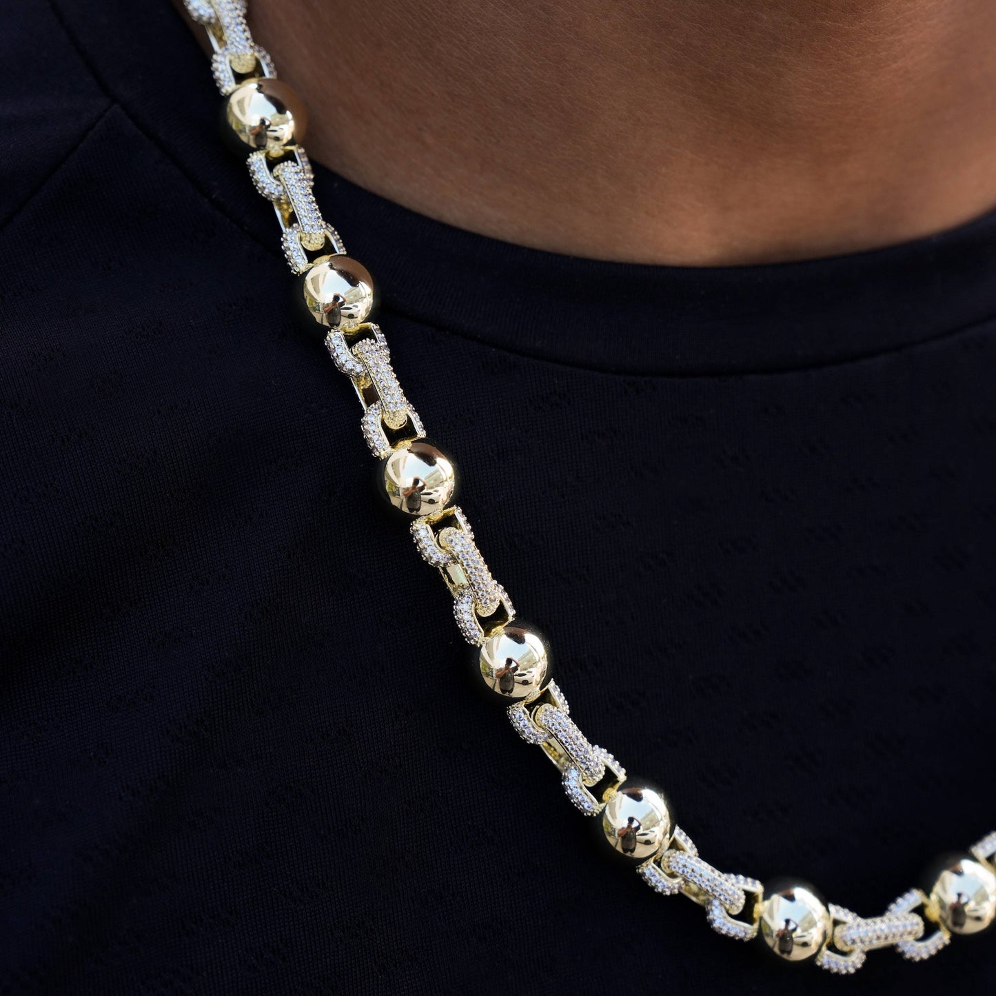 Iced Plain Ball Chain in Yellow Gold - 10mm