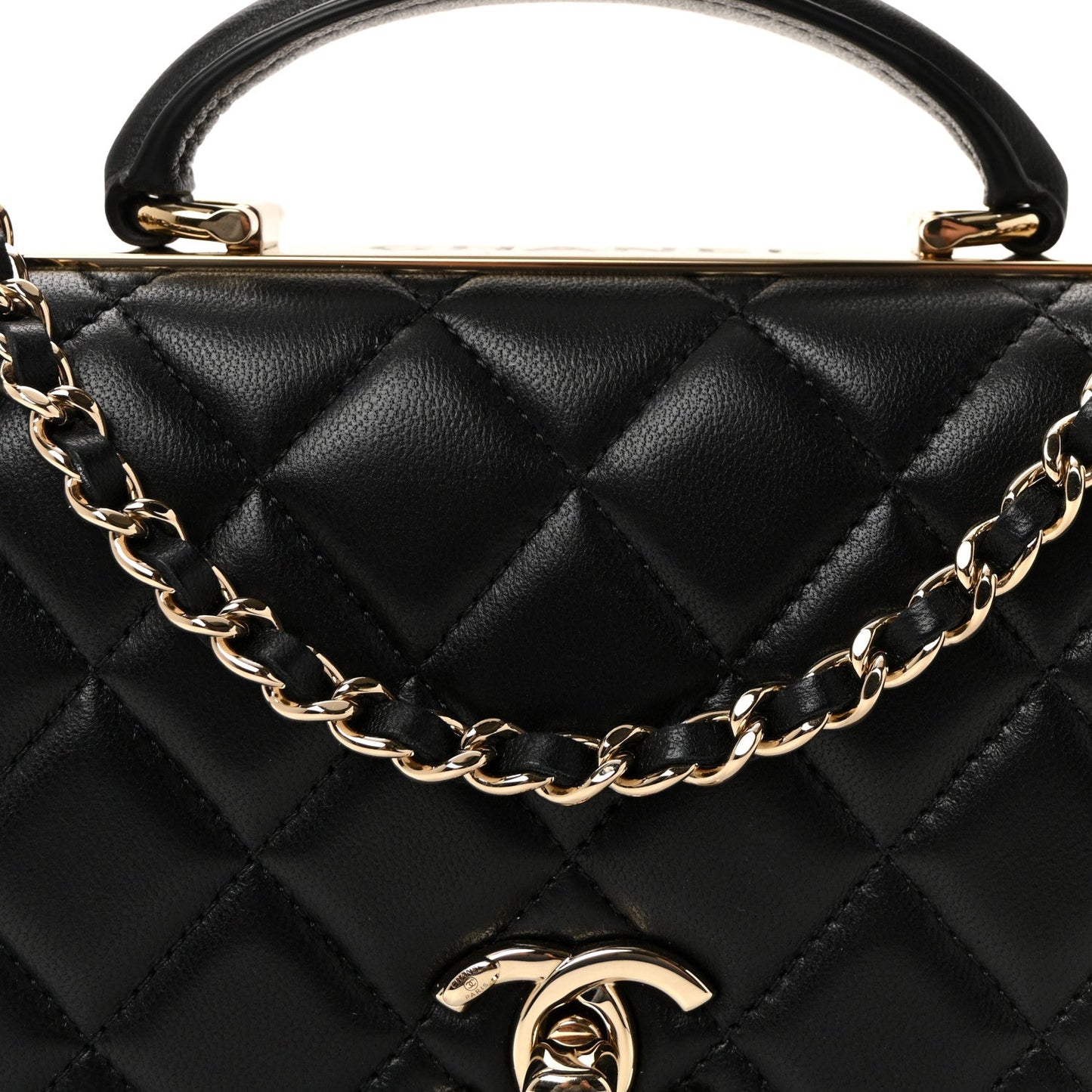 Lambskin Quilted Top Handle Trendy CC Wallet On Chain WOC Black