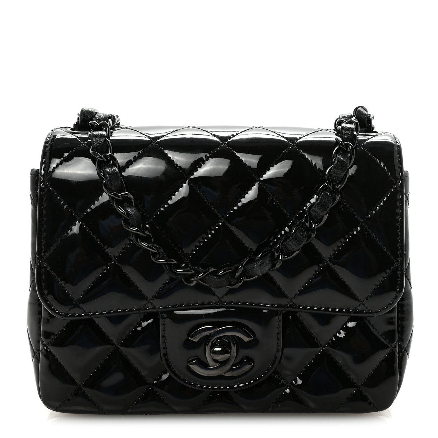 Patent Calfskin Quilted Mini Square Flap So Black