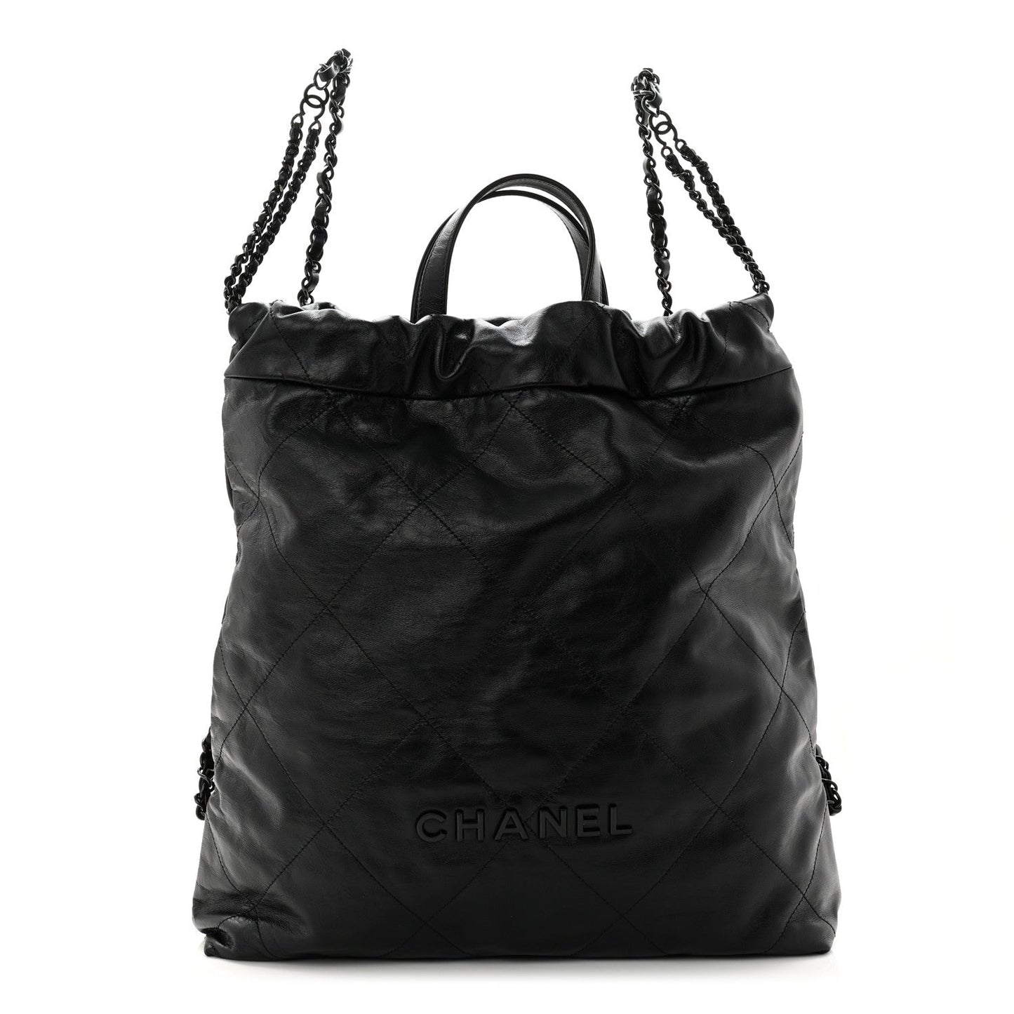 Shiny Calfskin Quilted Chanel 22 Backpack So Black