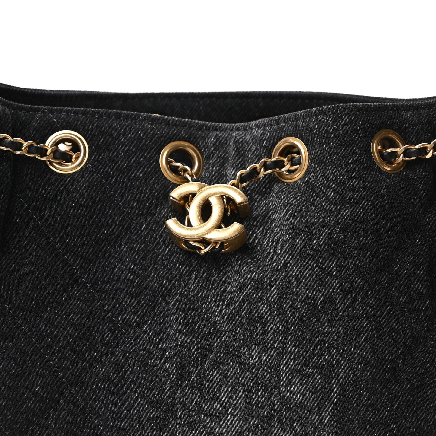 Washed Denim Quilted Mini Chanel 25 Handbag Black