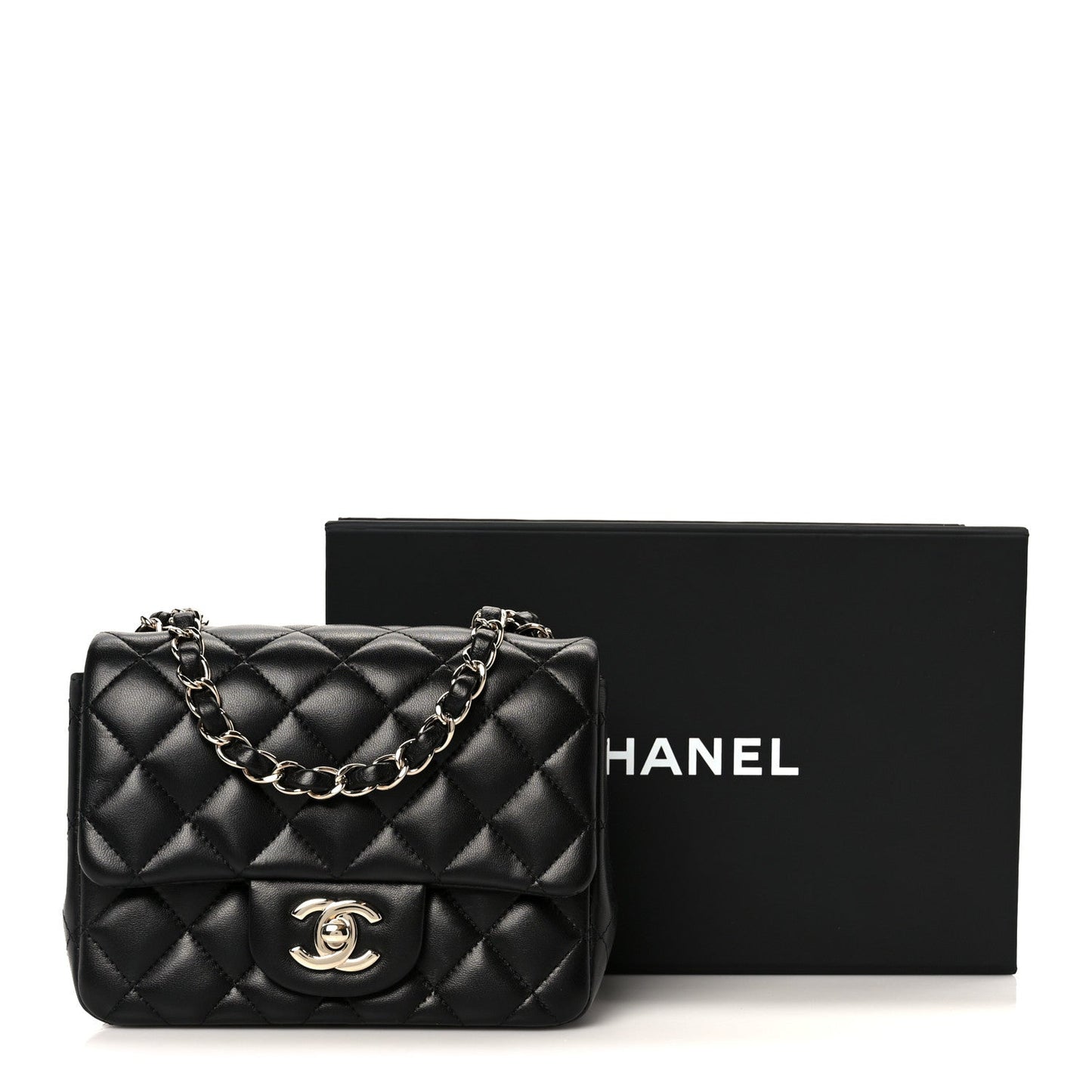 Lambskin Quilted Mini Square Flap Black