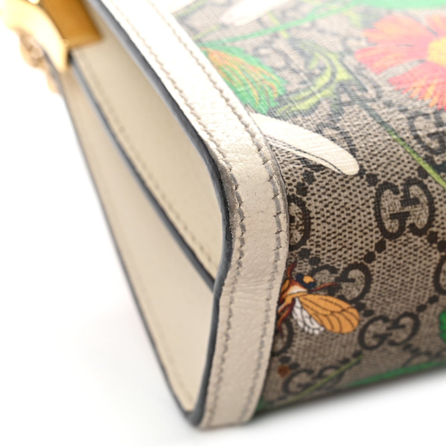GG Supreme Monogram Flora Web Small Ophidia Chain Shoulder Bag White