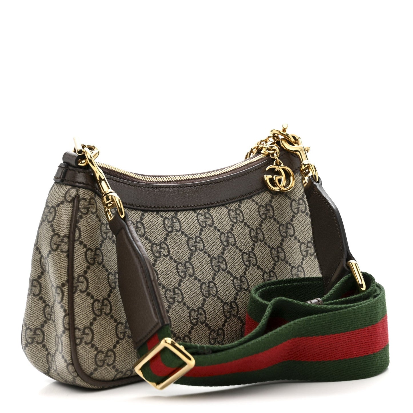 GG Supreme Monogram Textured Dollar Calfskin Web Small Ophidia GG Handbag Beige Ebony New Acero