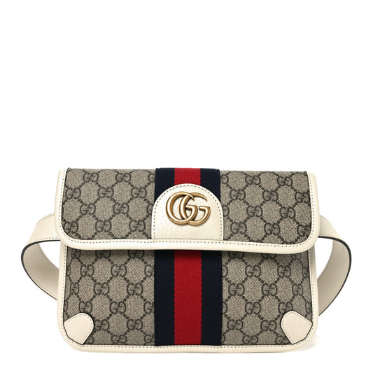 GG Supreme Monogram Web Small Ophidia Belt Bag 85 34 Beige Ebony White