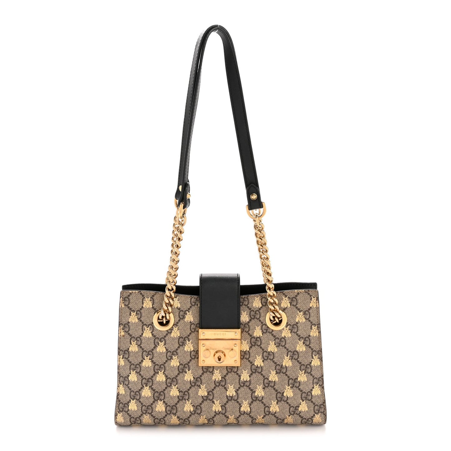 GG Supreme Monogram Bees Small Padlock Tote Beige Oro Black