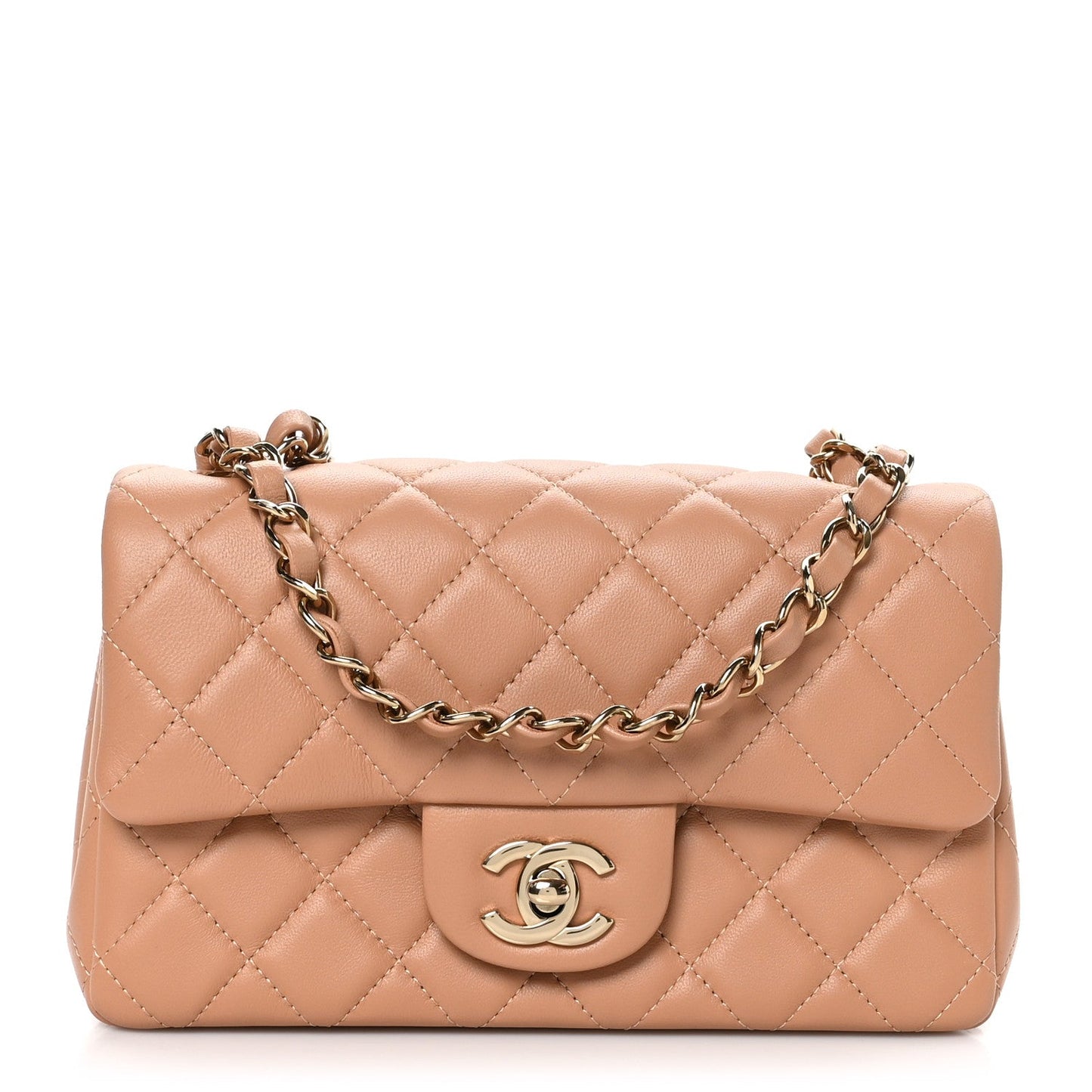 Lambskin Quilted Mini Rectangular Flap Brown