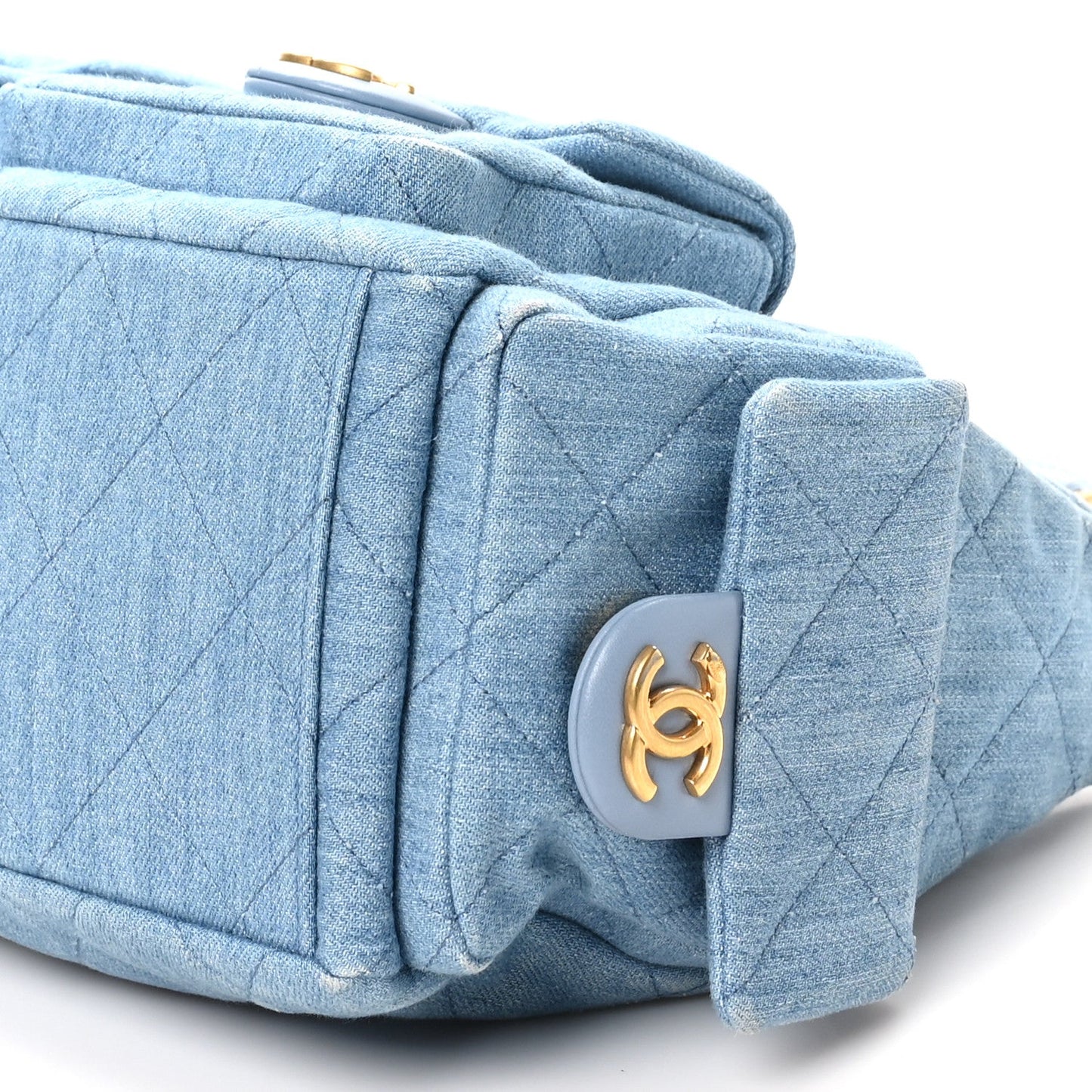 Washed Denim Quilted Large Trendy Pockets Hobo Blue