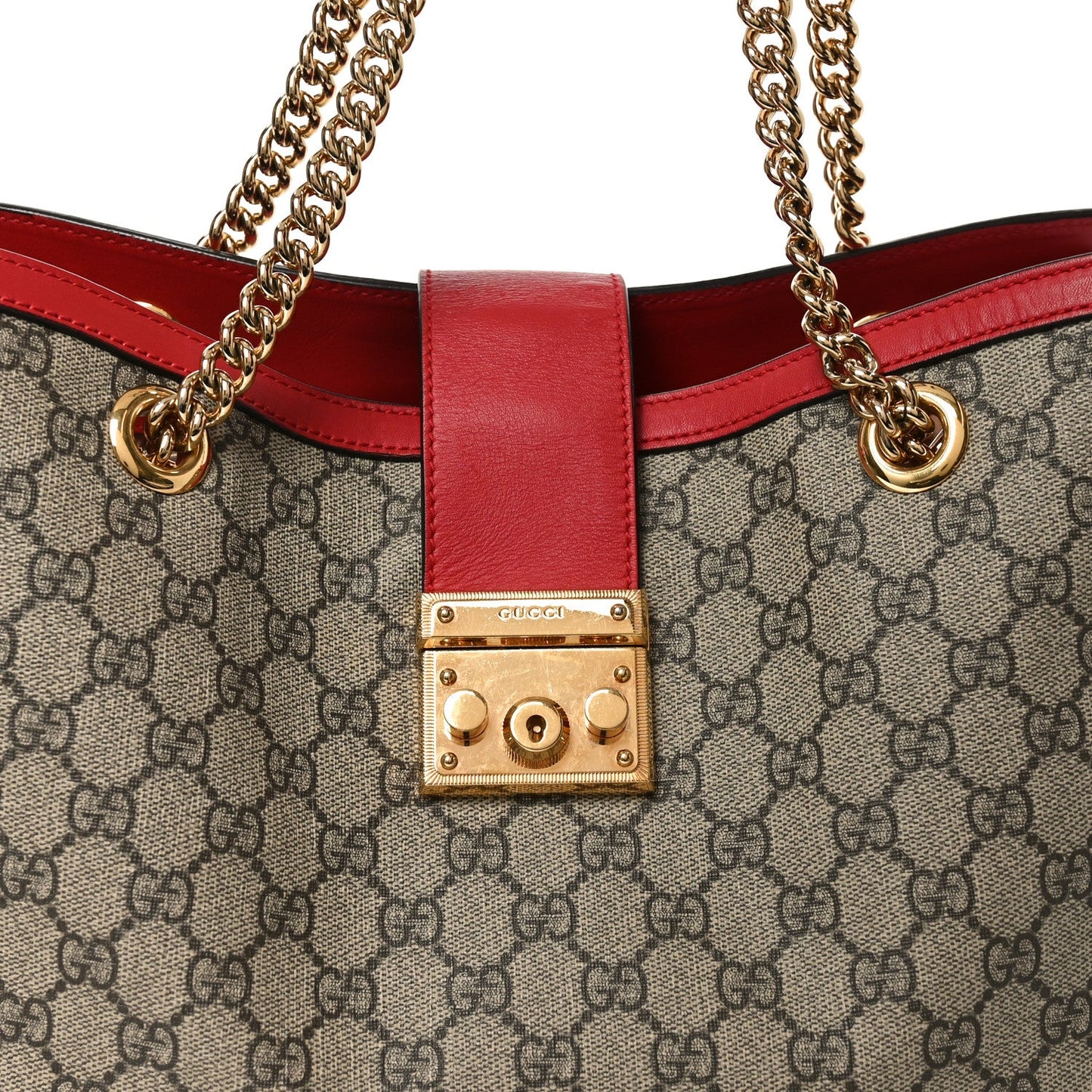 GG Supreme Monogram Medium Padlock Tote Hibiscus Red