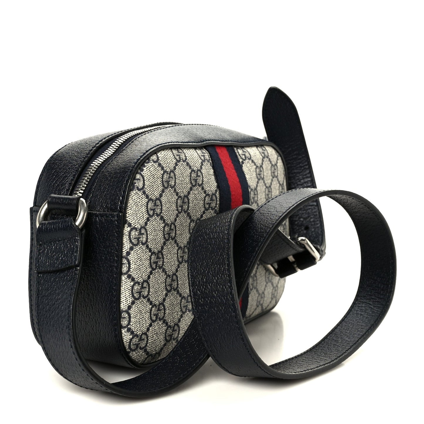 GG Supreme Monogram Textured Dollar Calfskin Web Small Ophidia Camera Bag Beige Blue