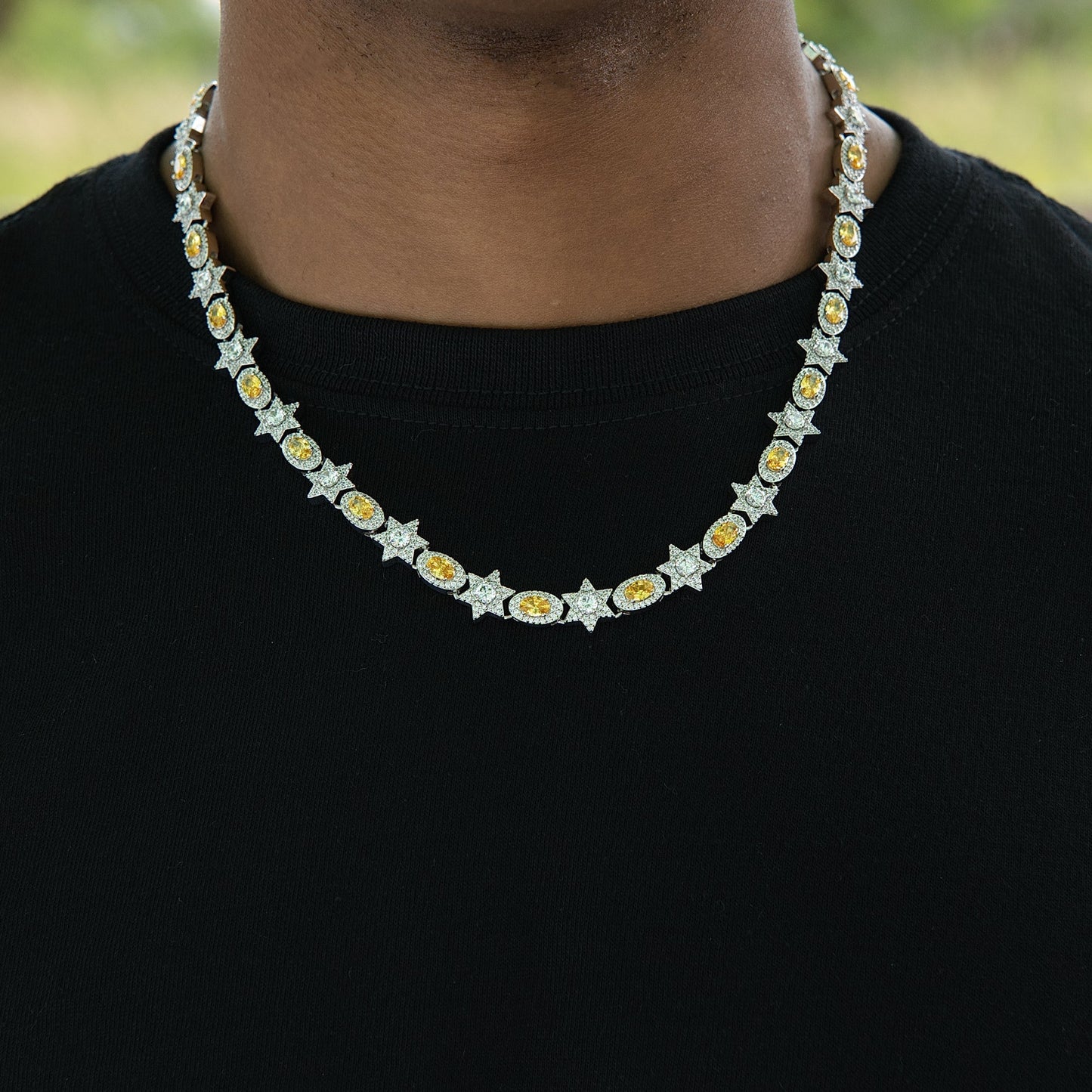 Iced Canary Star Oval Chain in White Gold - 12MM