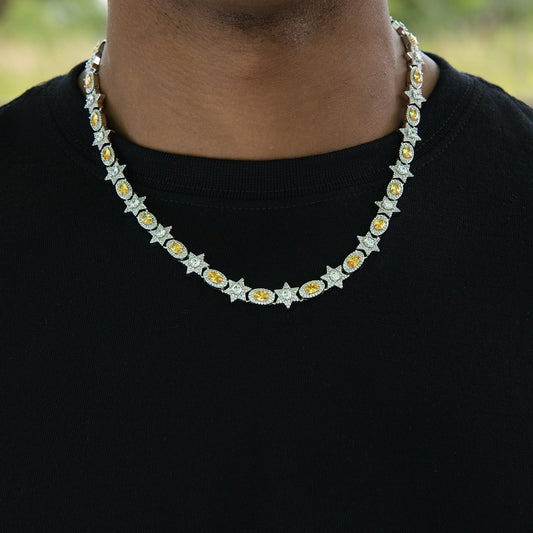 Iced Canary Star Oval Chain in White Gold - 12MM