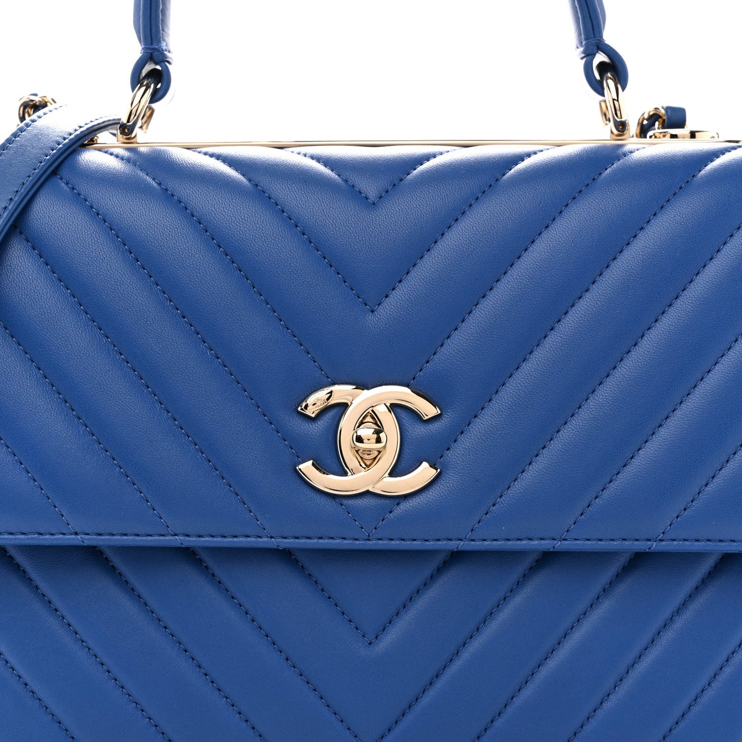 Lambskin Chevron Quilted Medium Trendy CC Dual Handle Flap Bag Blue