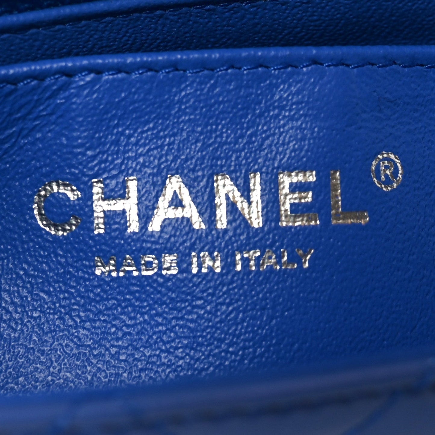 Patent Calfskin Quilted Mini Rectangular Flap Blue