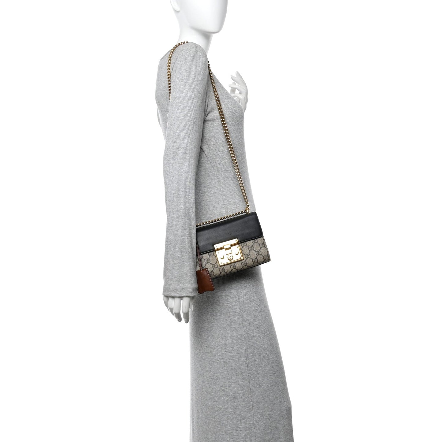 GG Supreme Monogram Calfskin Small Padlock Shoulder Bag Beige Black Cuir