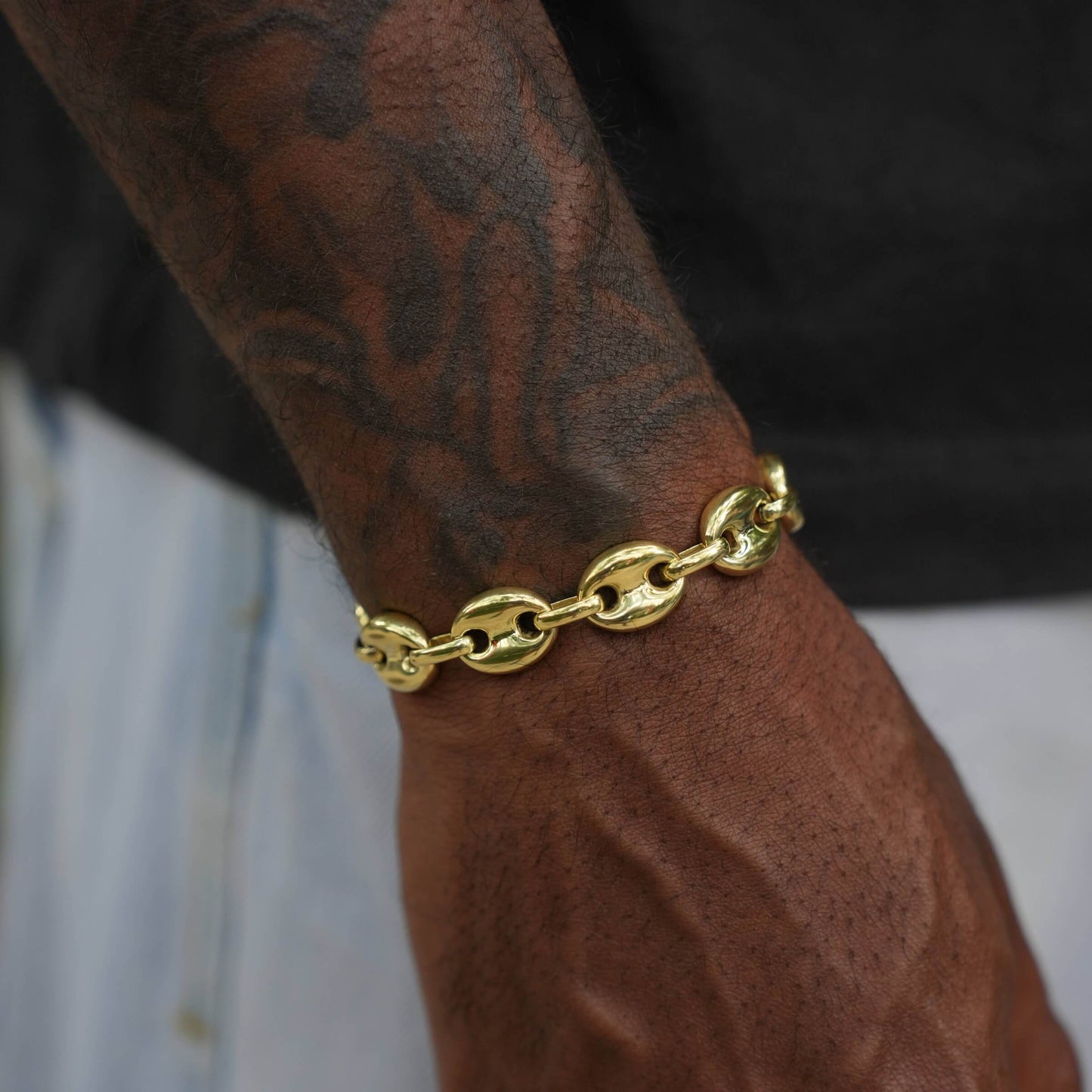 Puffed Mariner Chain Bracelet in Yellow Gold - 12mm
