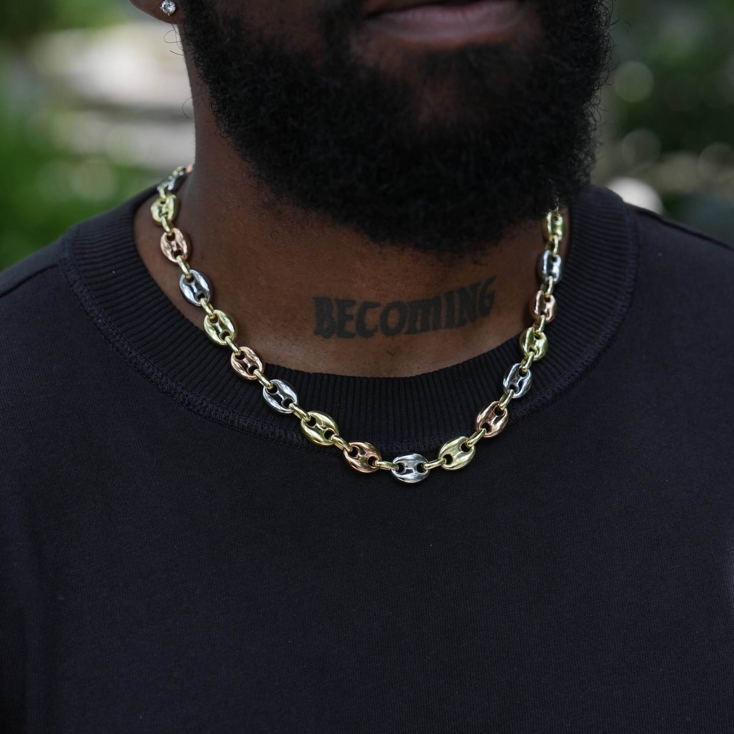 Puffed Mariner Chain Necklace in Yellow, Rose, and White Gold - 12mm