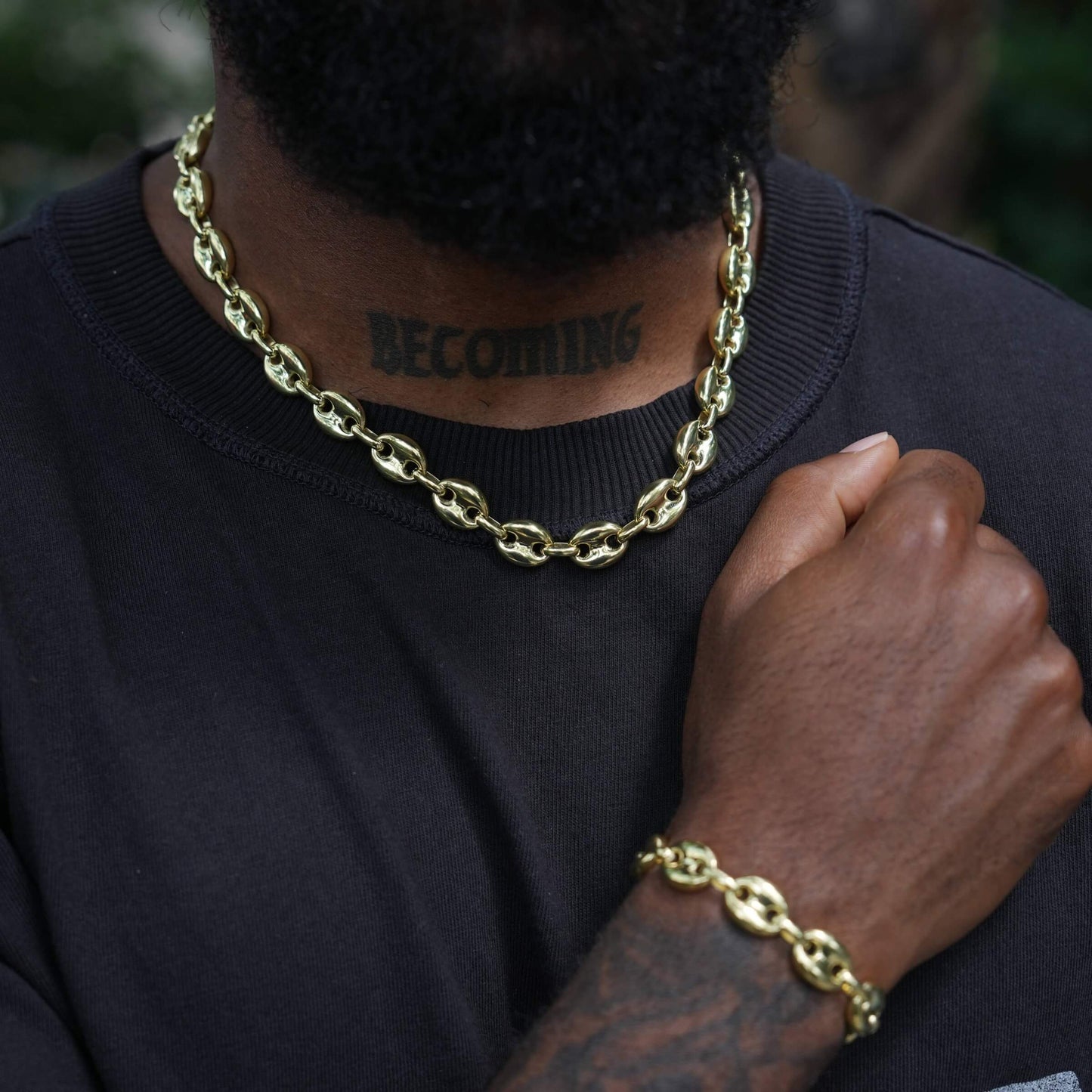 Puffed Mariner Chain in Yellow Gold - 12mm