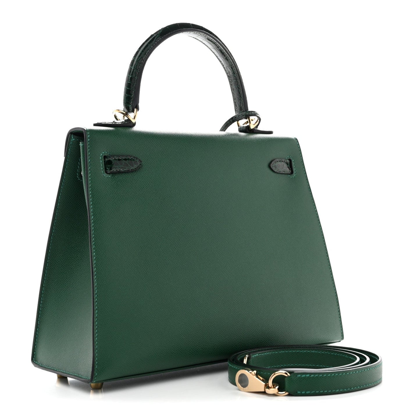 Madame Calfskin Shiny Alligator Kelly Sellier Touch 25 Vert Moyen