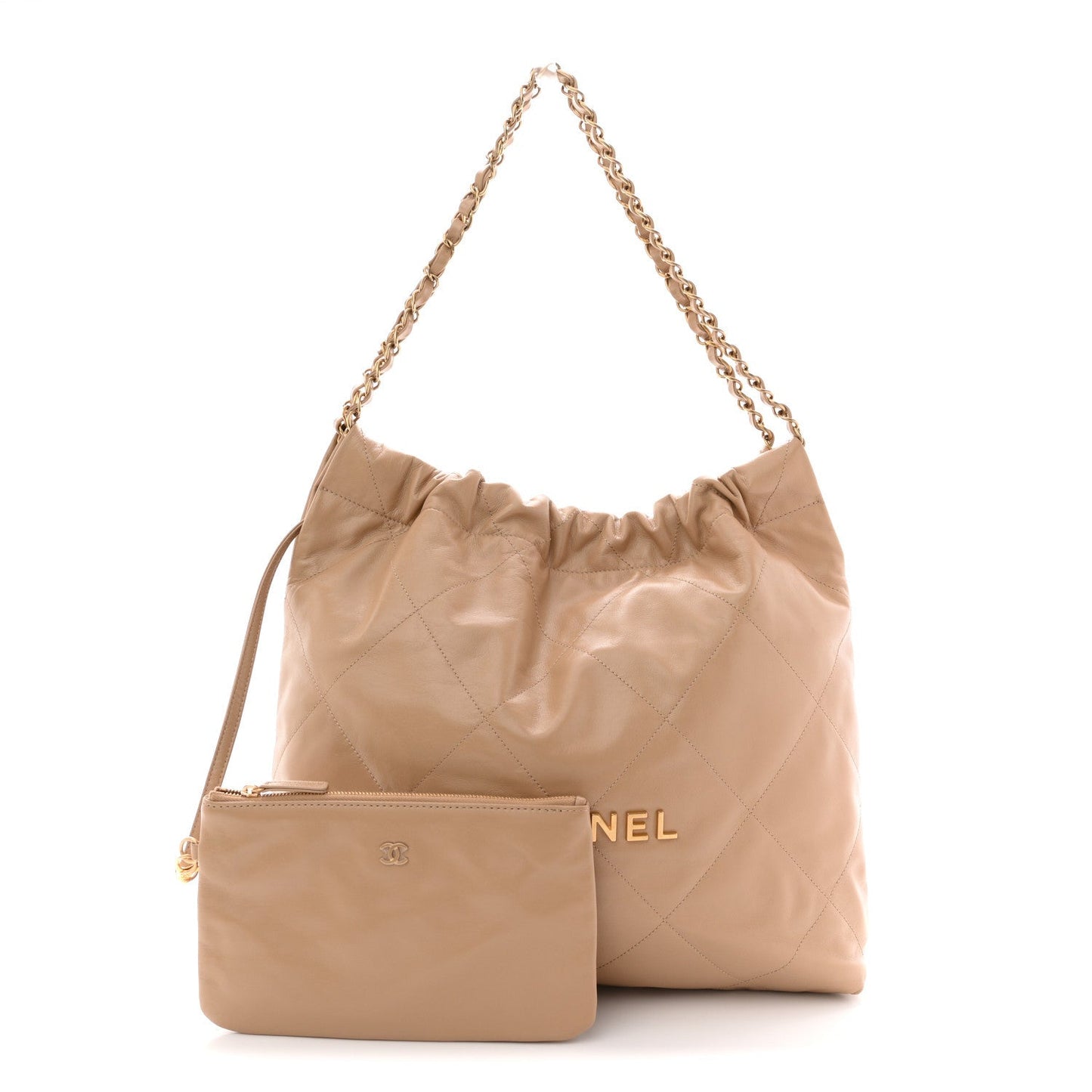 Shiny Calfskin Quilted Chanel 22 Beige