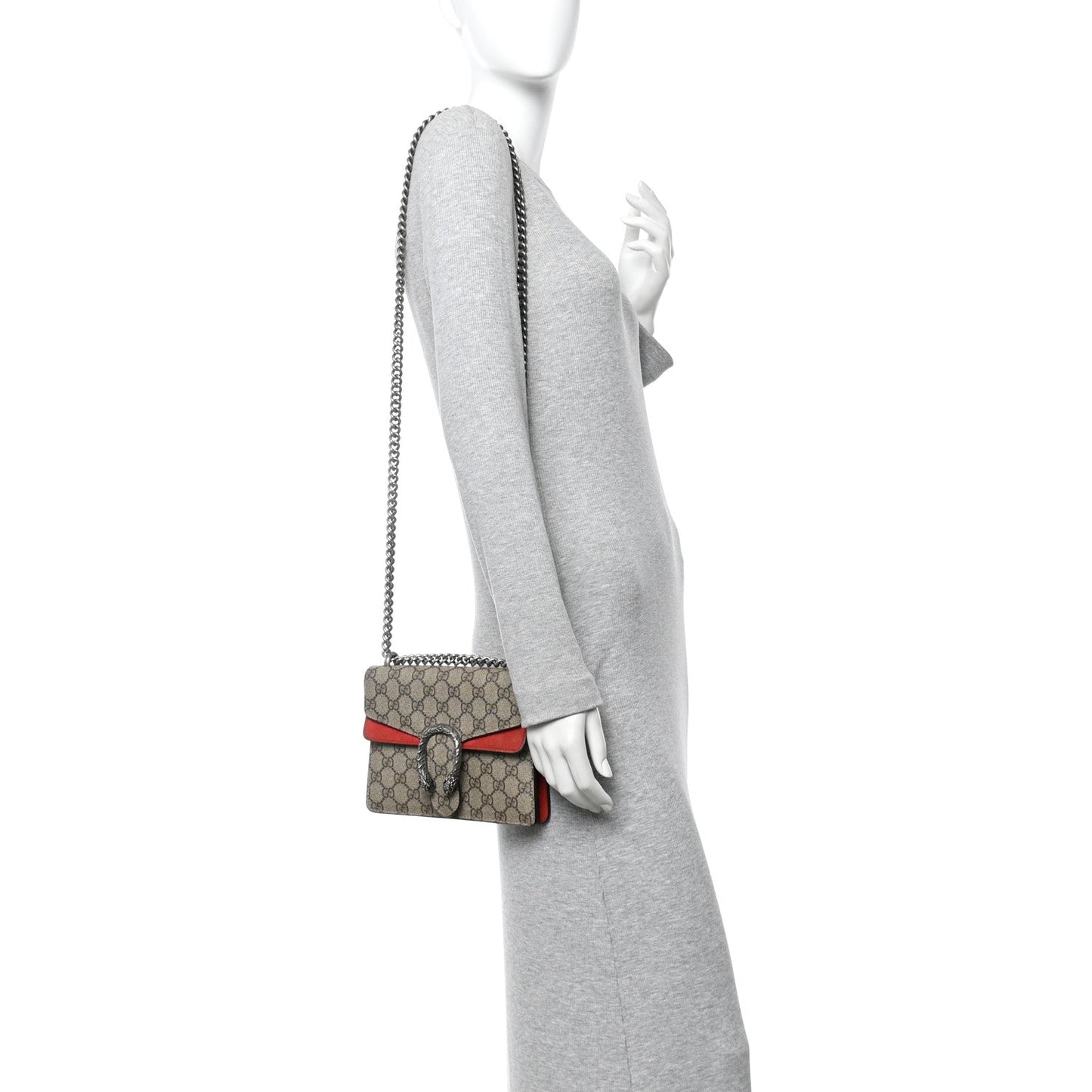 GG Supreme Monogram Suede Mini Dionysus Shoulder Bag Beige Ebony Vulcanic Red