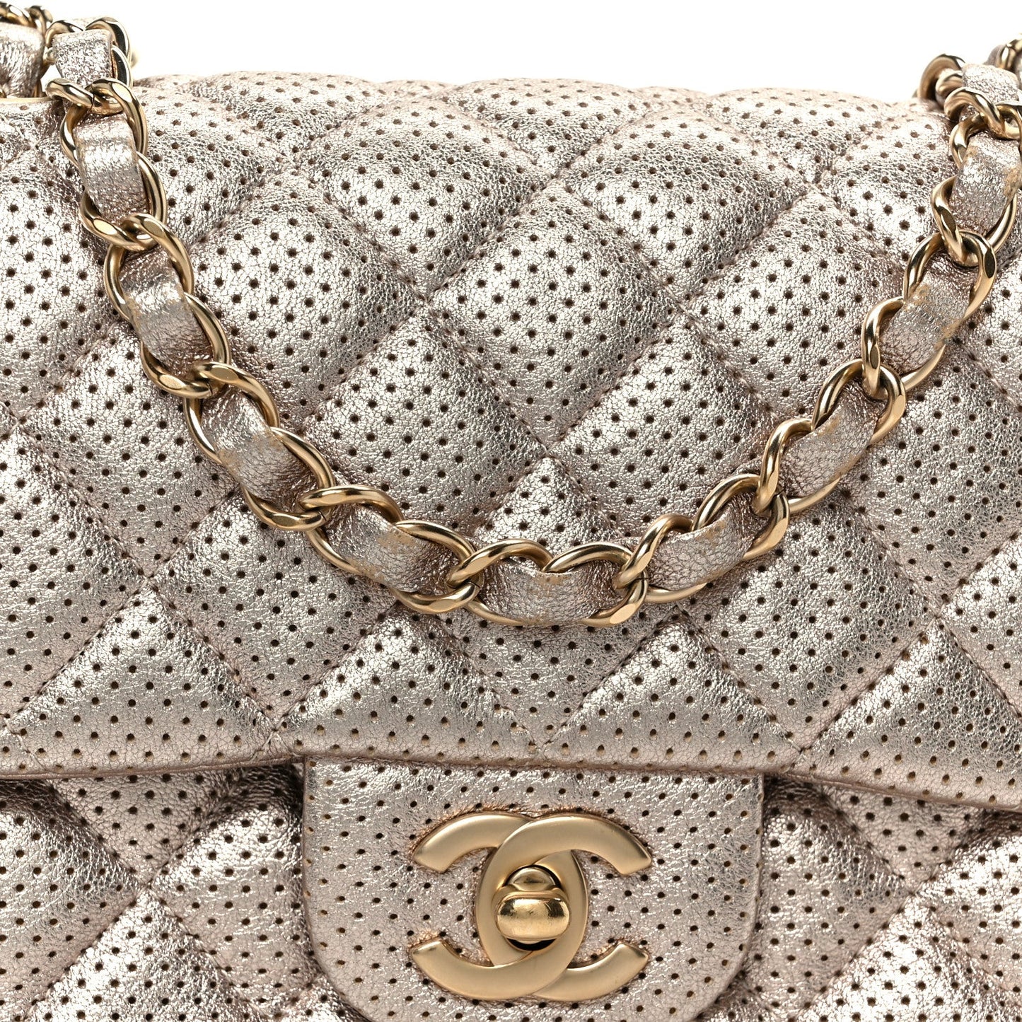 Metallic Lambskin Perforated Mini Square Flap Light Pink