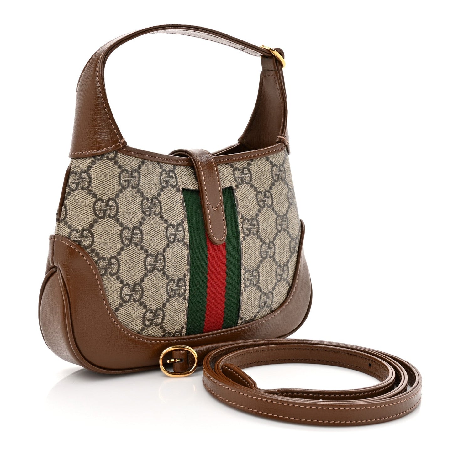 GG Supreme Monogram Azalea Calfskin Web Mini Jackie 1961 Hobo Beige Ebony Brown Sugar