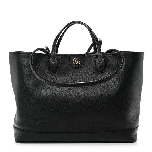 Textured Dollar Calfskin Medium Ophidia Shoulder Tote Bag Black