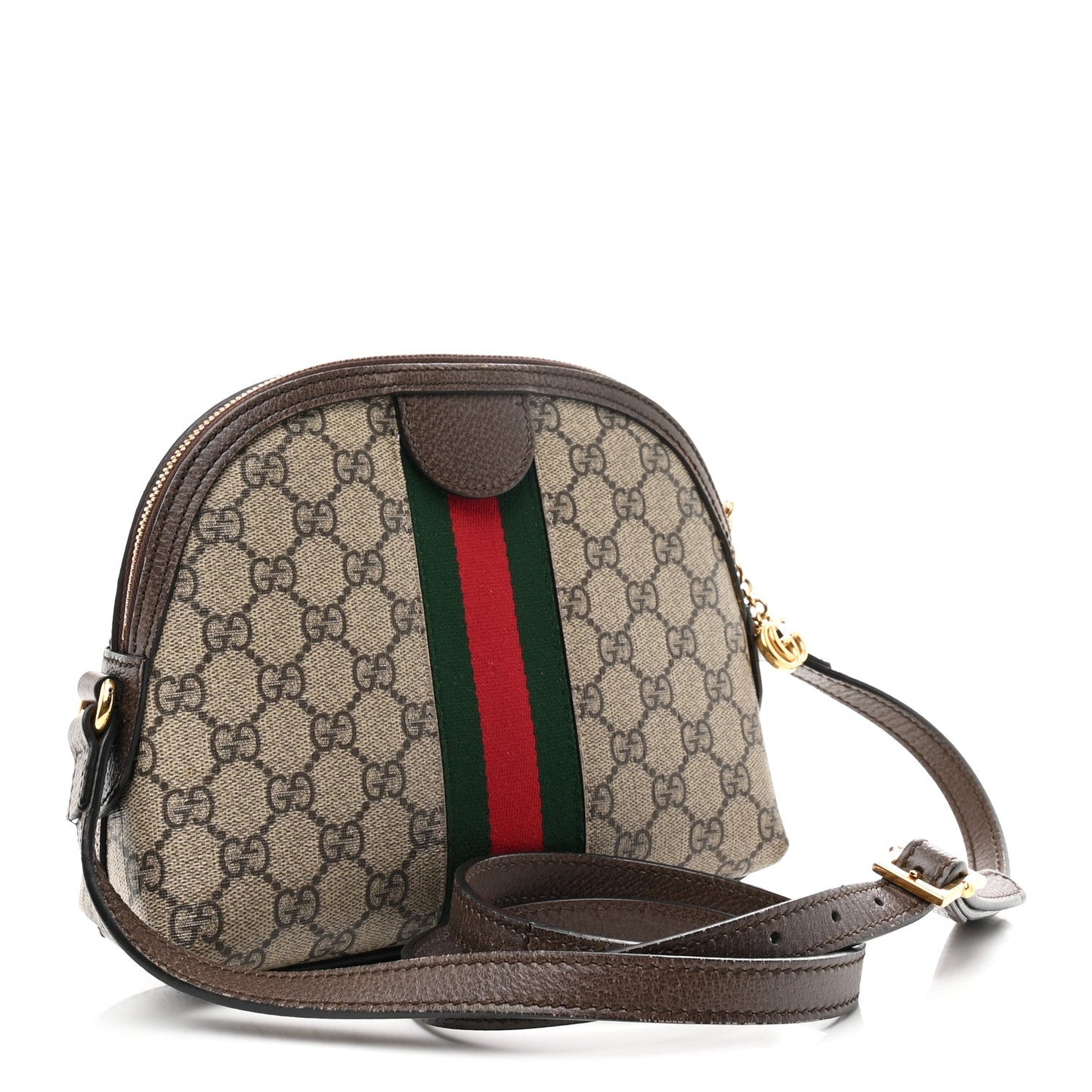 GG Supreme Monogram Textured Dollar Calfskin Web Small Ophidia Dome Shoulder Bag Beige Ebony New Acero