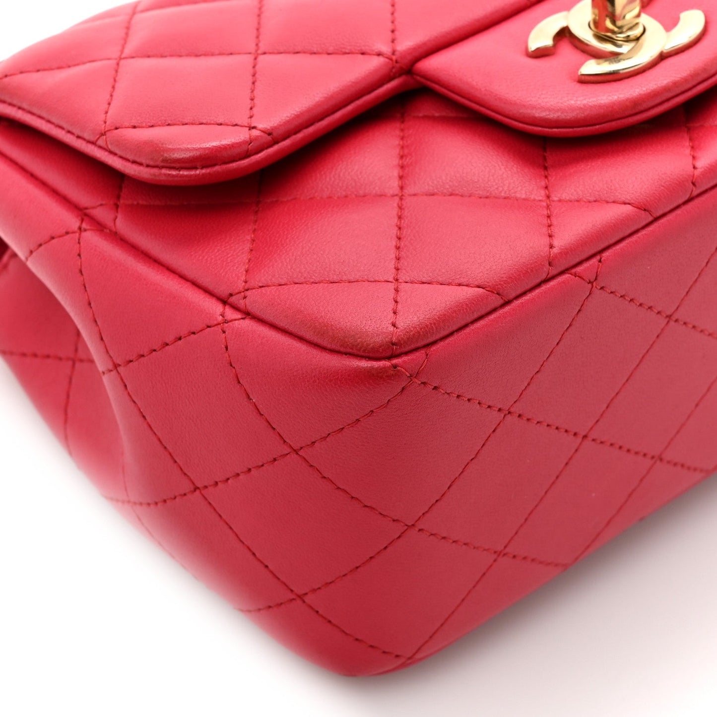Lambskin Quilted Mini Square Flap Dark Pink