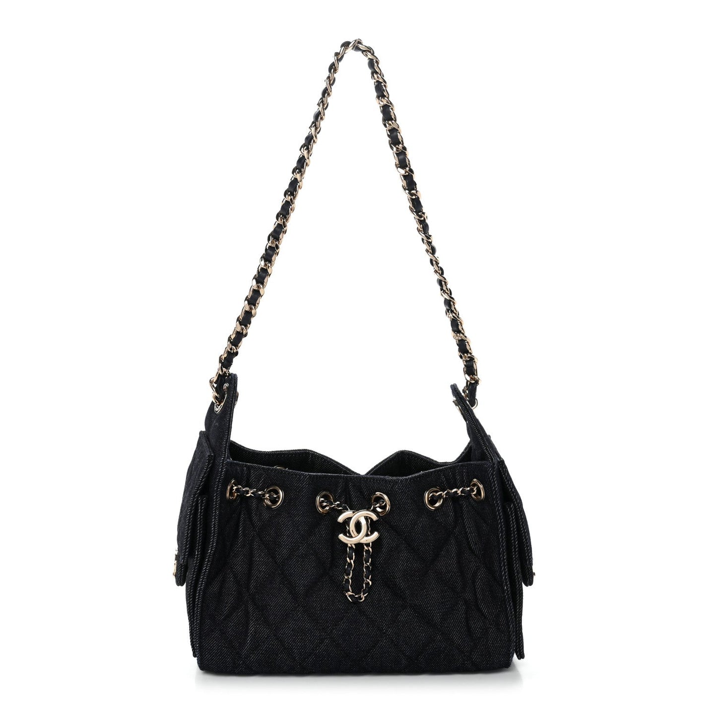 Denim Quilted Mini Chanel 25 Handbag Dark Blue