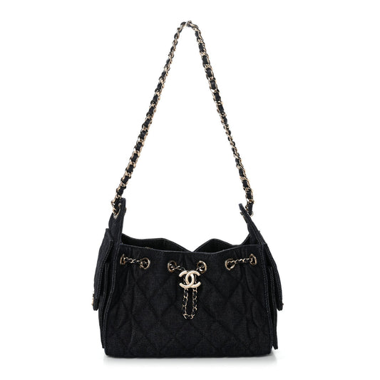 Denim Quilted Mini Chanel 25 Handbag Dark Blue