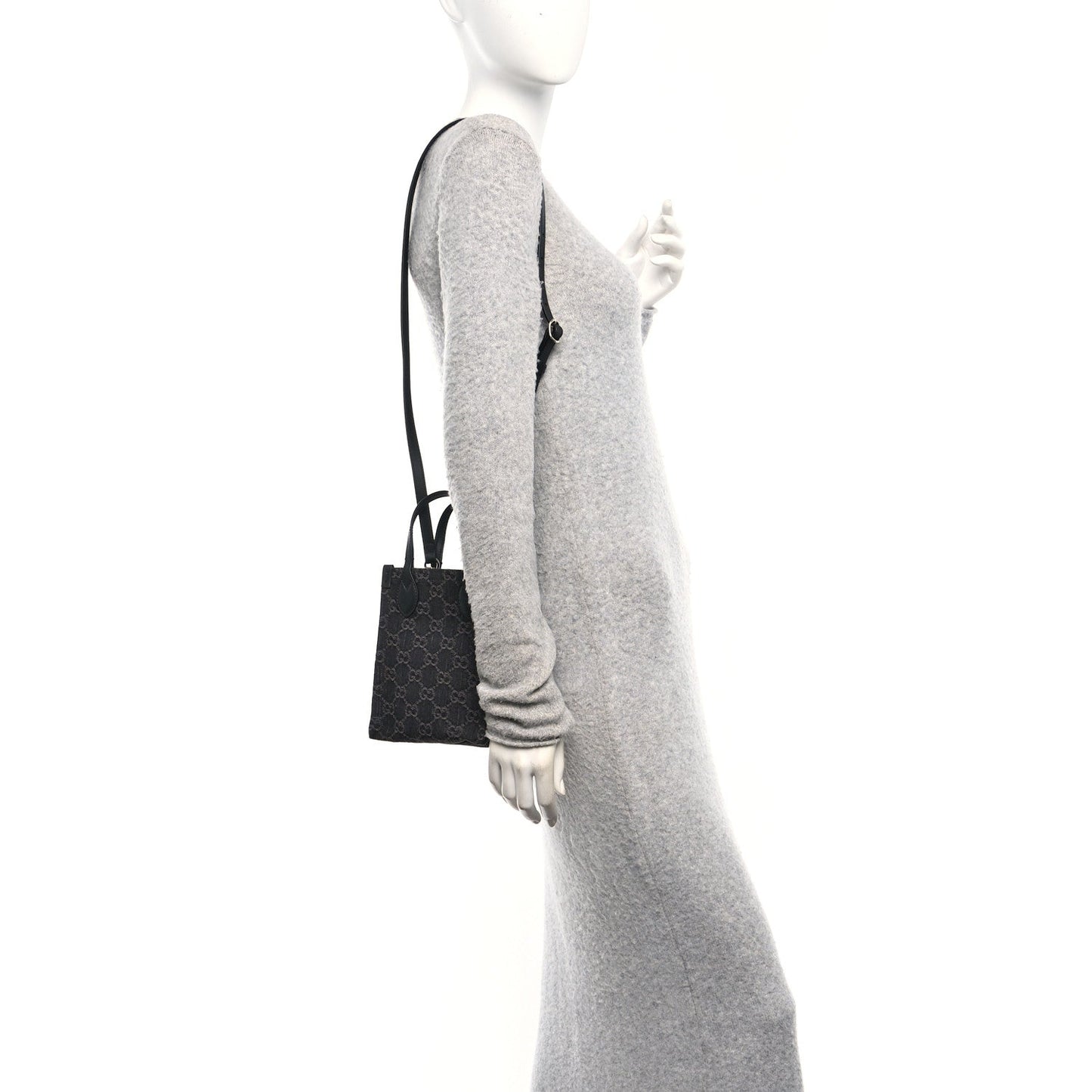 Denim GG Monogram Calfskin Mini Ophidia Tote Bag Black