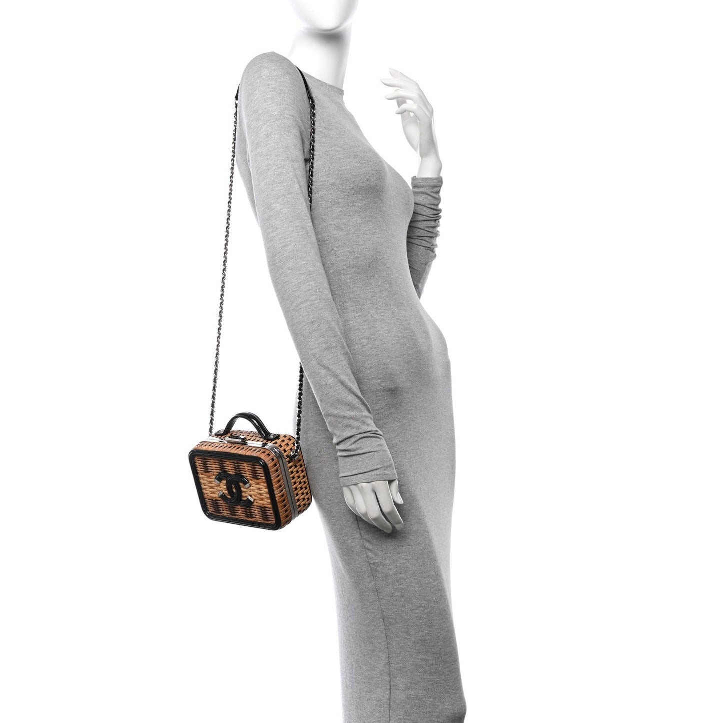 Raffia Patent Small CC Filigree Vanity Case Black