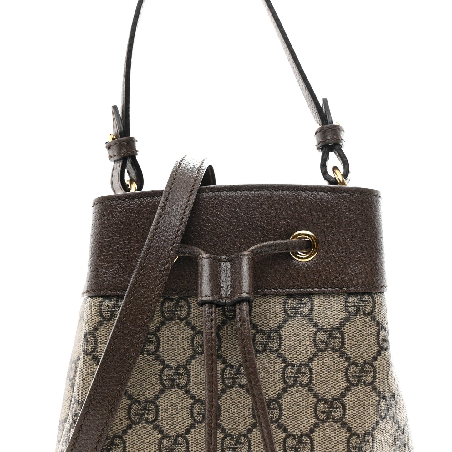 GG Supreme Monogram Web Small Ophidia Bucket Bag Brown