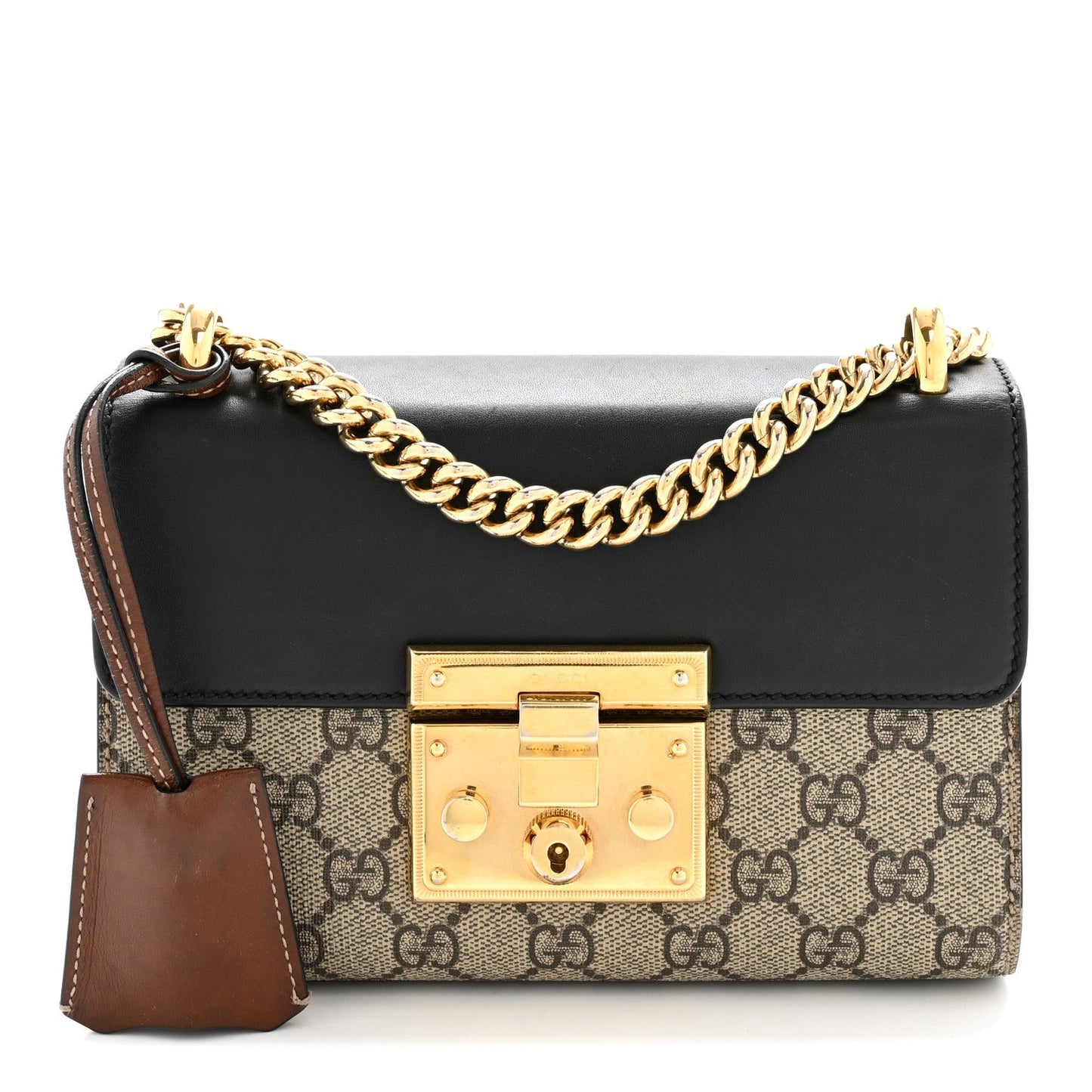 GG Supreme Monogram Calfskin Small Padlock Shoulder Bag Beige Black Cuir