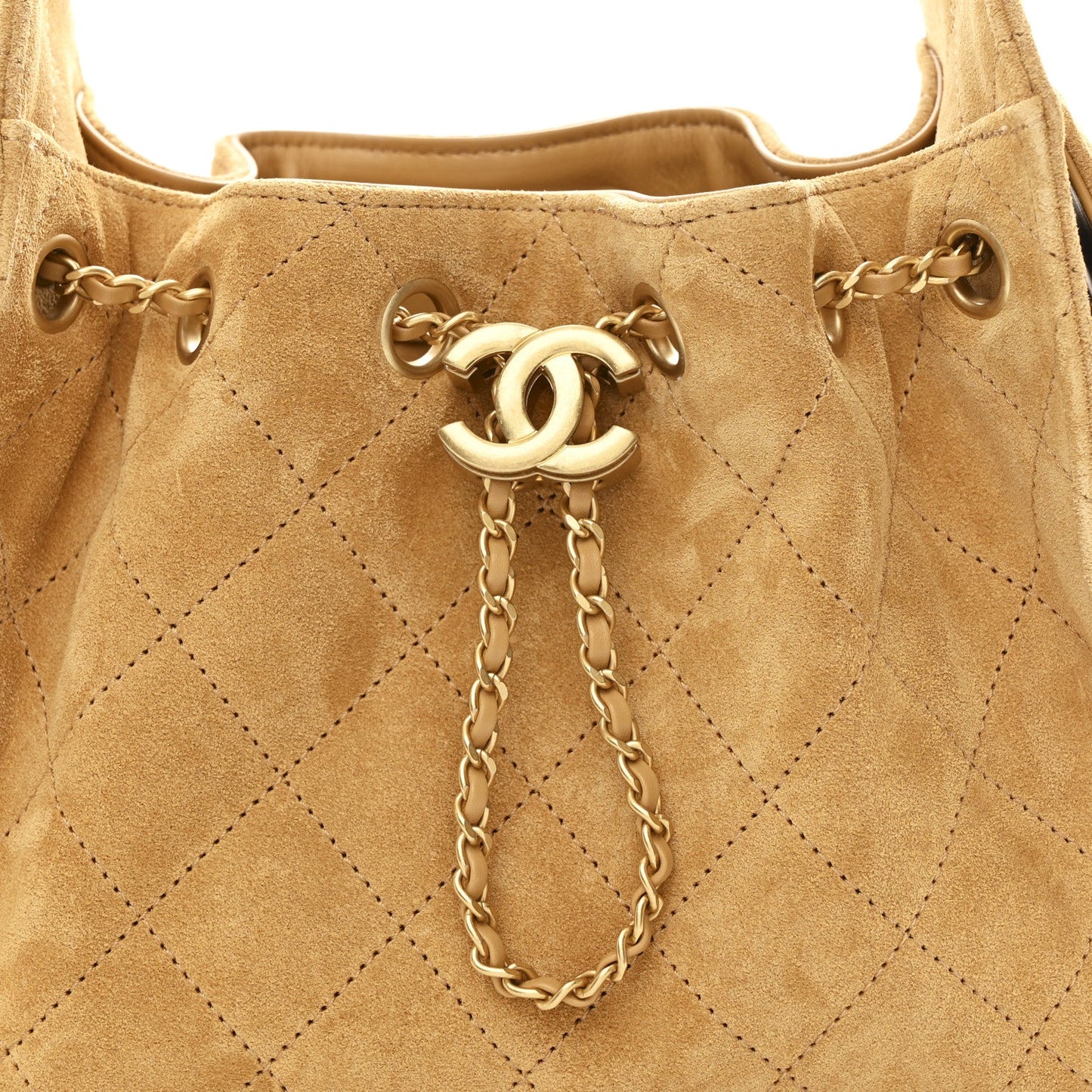 Suede Quilted Mini Chanel 25 Handbag Beige
