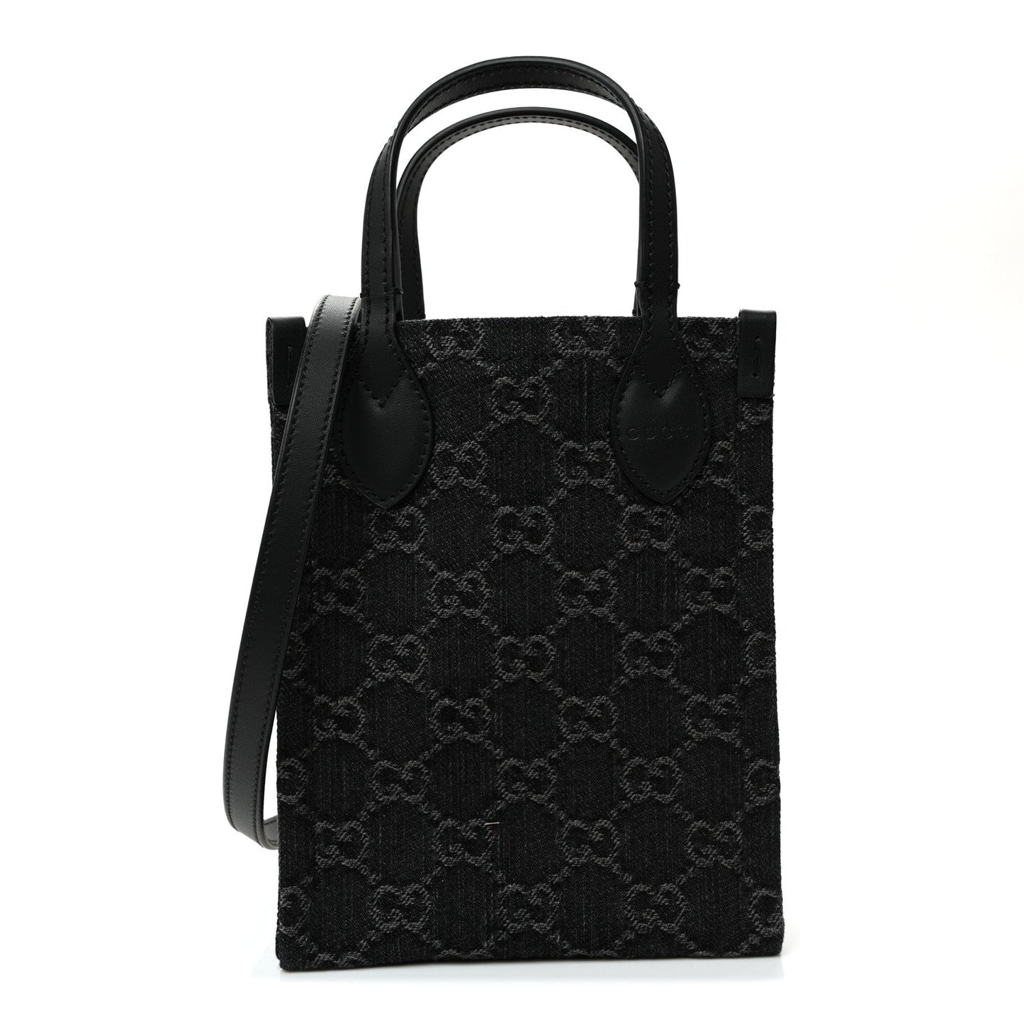 Denim Cuoio Harness GG Monogram Mini Ophidia Tote Bag Black Medium Grey