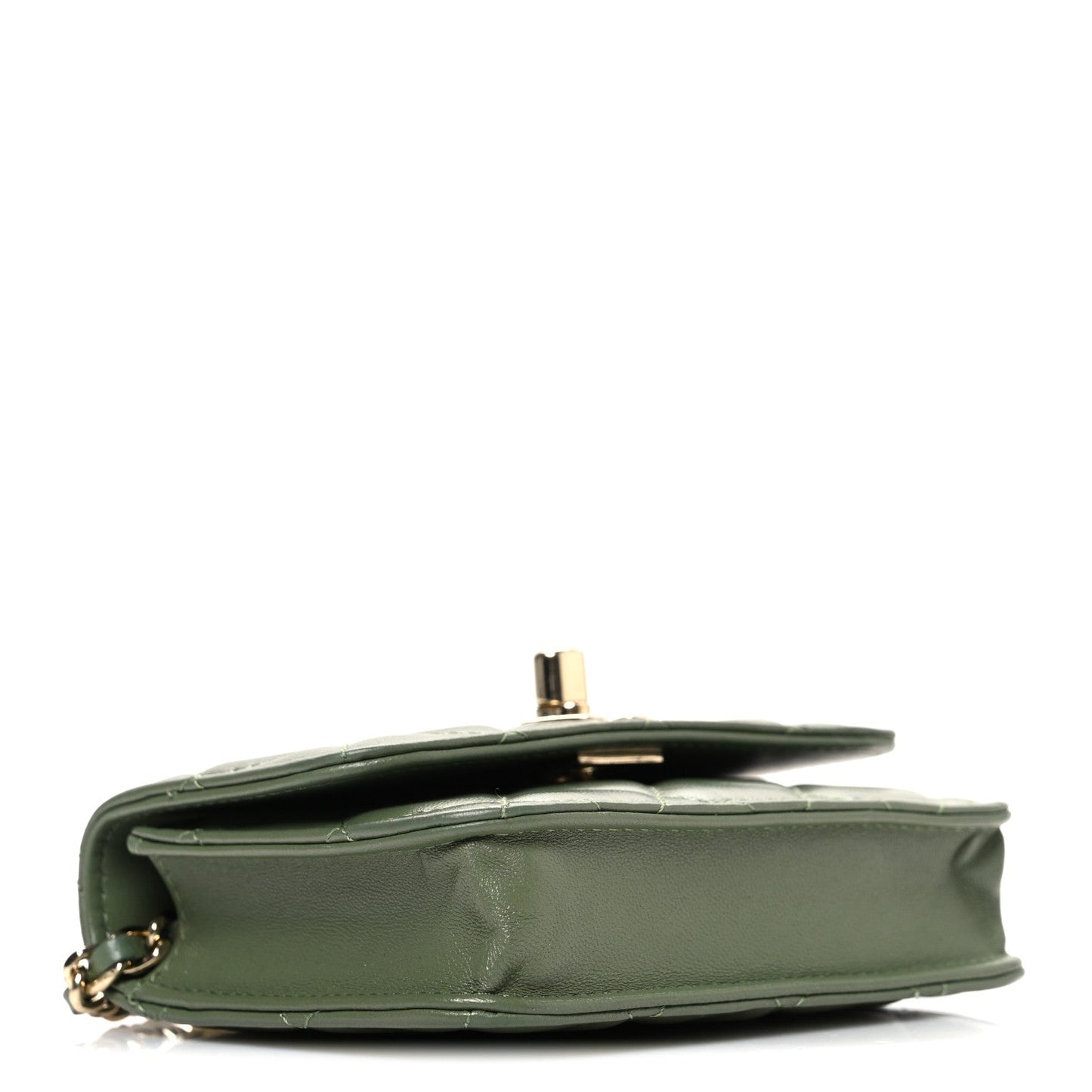 Lambskin Quilted Trendy CC Card Holder On Chain Green