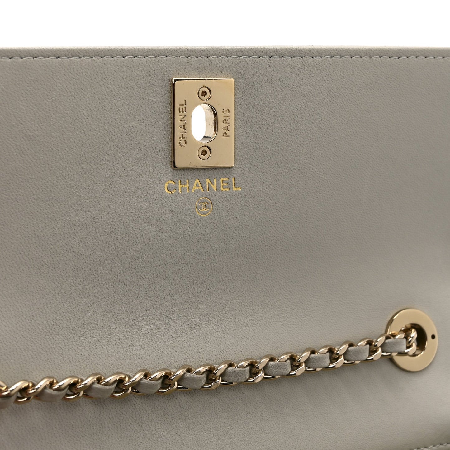 Lambskin Quilted Trendy CC Dual Handle Clutch With Chain Grey