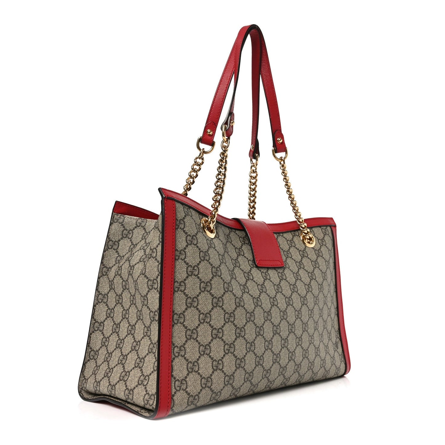GG Supreme Monogram Medium Padlock Tote Hibiscus Red