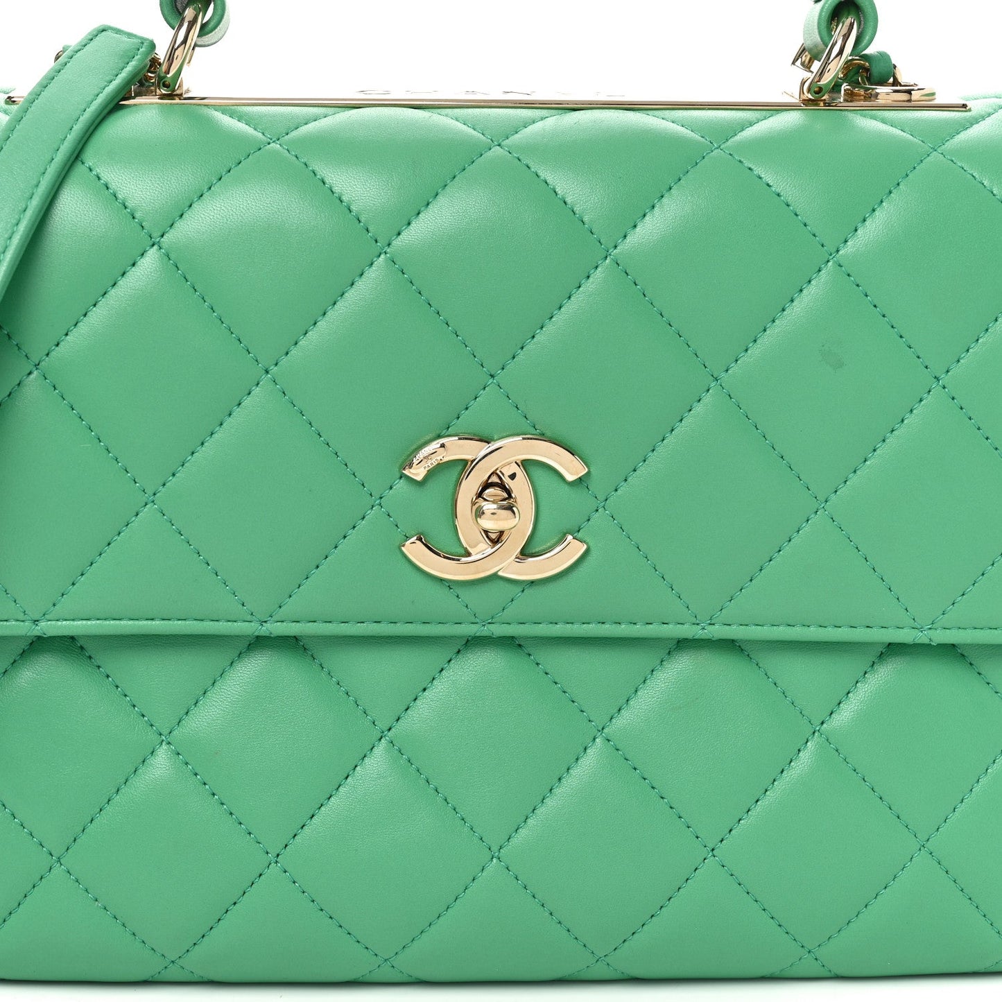 Lambskin Quilted Medium Trendy CC Flap Dual Handle Bag Green