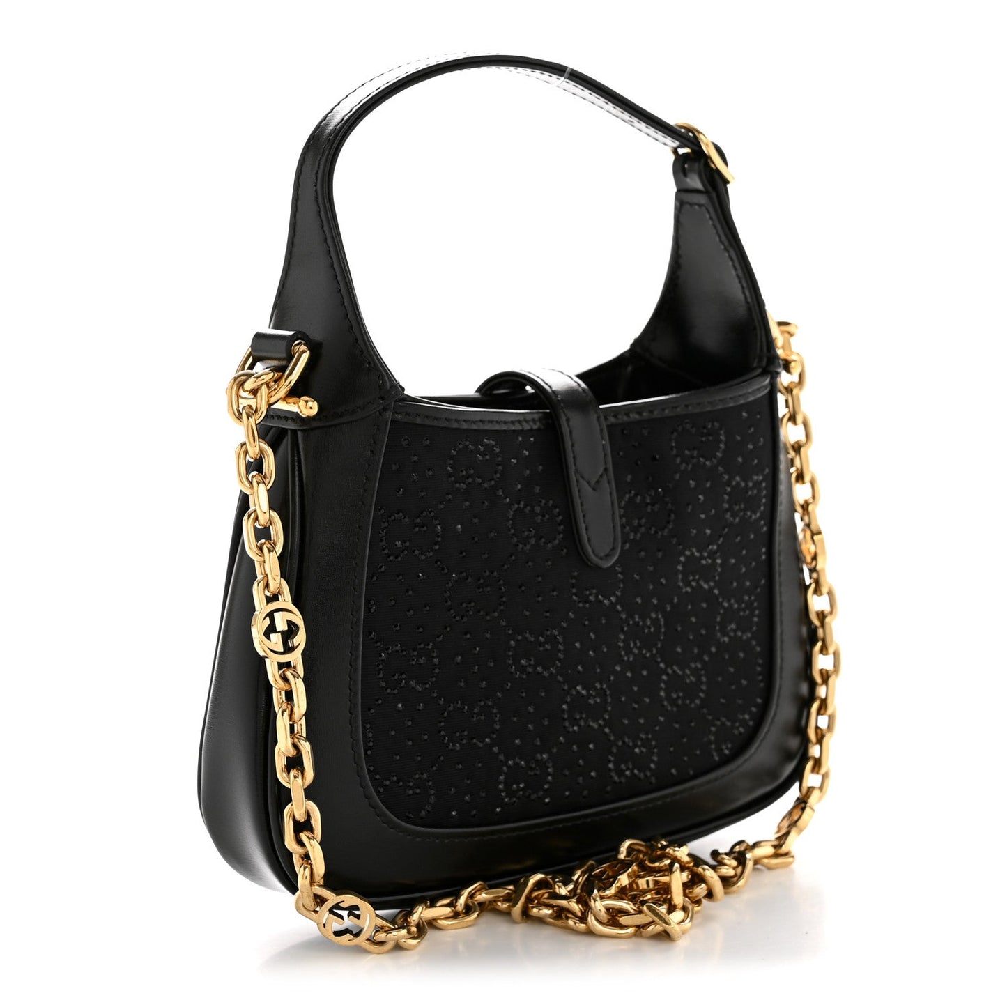 New Canvas Charisma Calfskin Crystal GG Monogram Mini Jackie 1961 Hobo Black