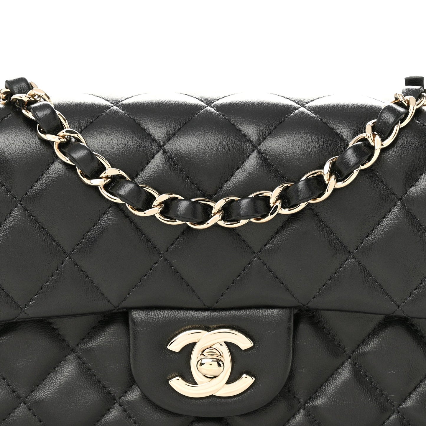 Lambskin Quilted Mini Rectangular Flap Black