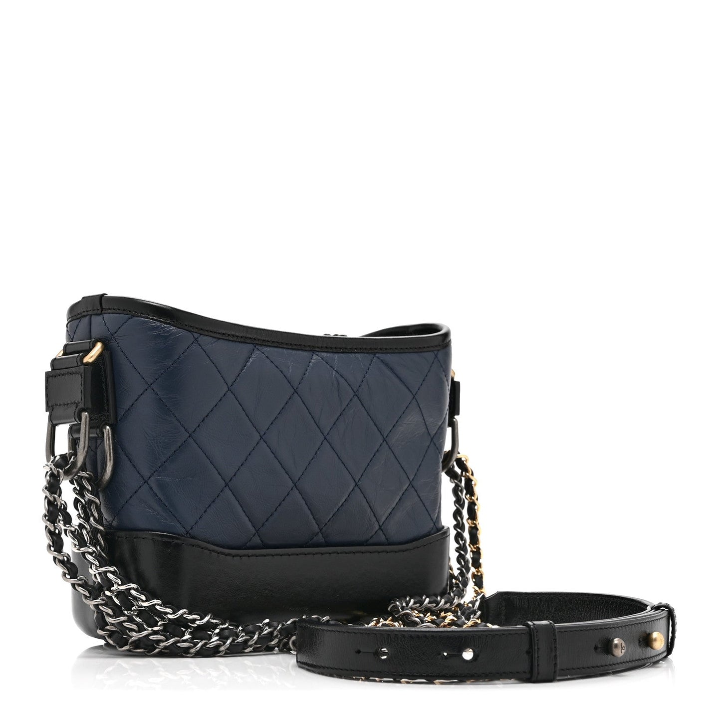 Aged Calfskin Quilted Small Gabrielle Hobo Navy Black