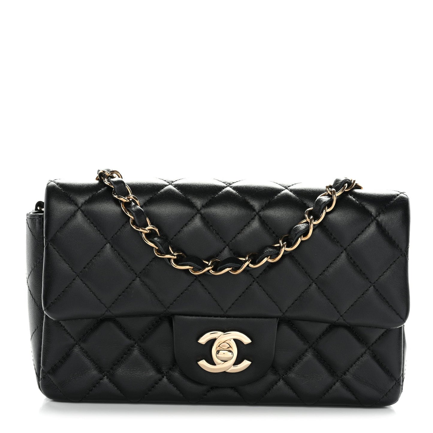 Lambskin Quilted Mini Rectangular Flap Black